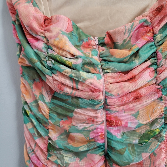 ASOS NWT Design U-Wire Bandeau Strapless Ruched Floral Maxi Dress Size 14 - Picture 6 of 8